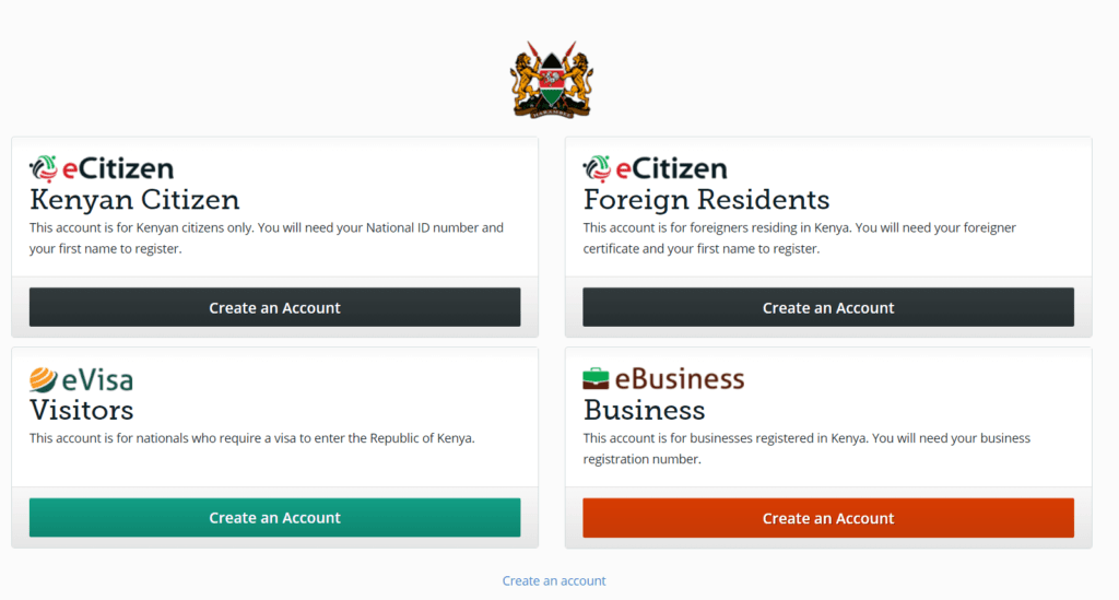 Kenya eCitizen Registration page